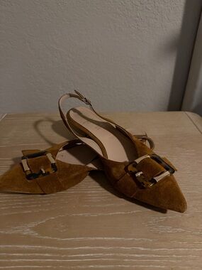 Women's Suede Pointed Toe Slingback Flats. Genuine leather